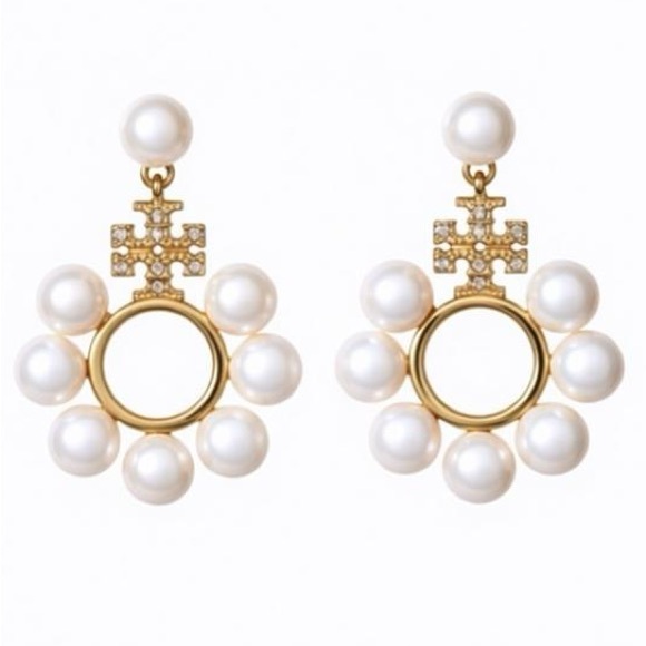 Tory Burch Jewelry - TORY BURCH KIRA PAVÉ LOGO MULTI PEARL DROP EARRINGS